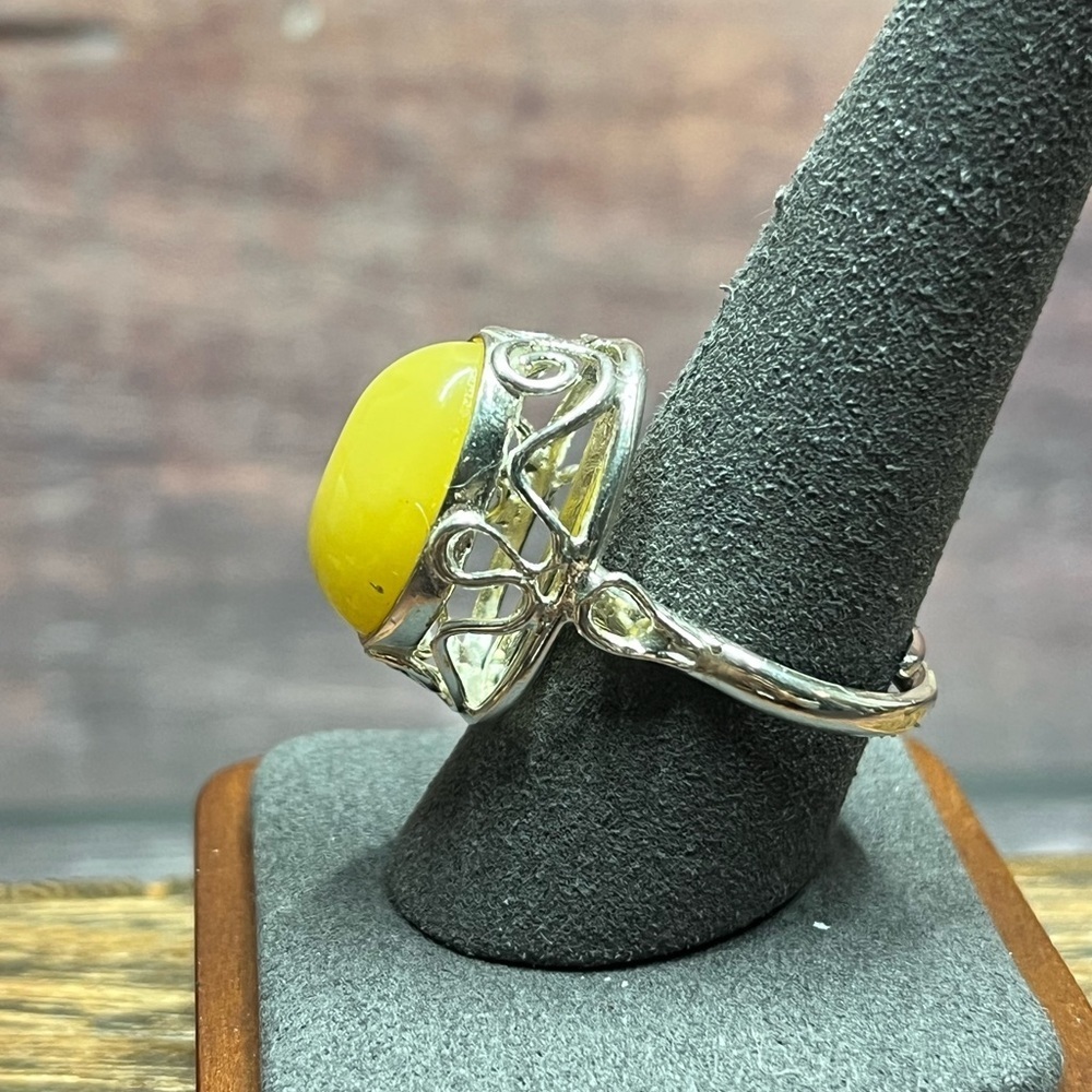 Sterling Silver Butterscotch Amber Ring – Size 9, Adjustable, Statement Ring - Picture 3 of 8